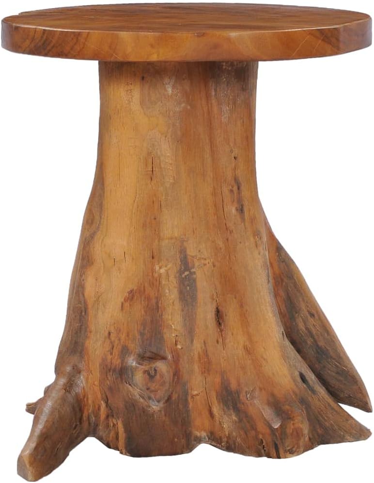 Solid Teak Wood Coffee Table, 15.7-Inch Round Rustic End Table, Handcrafted R...