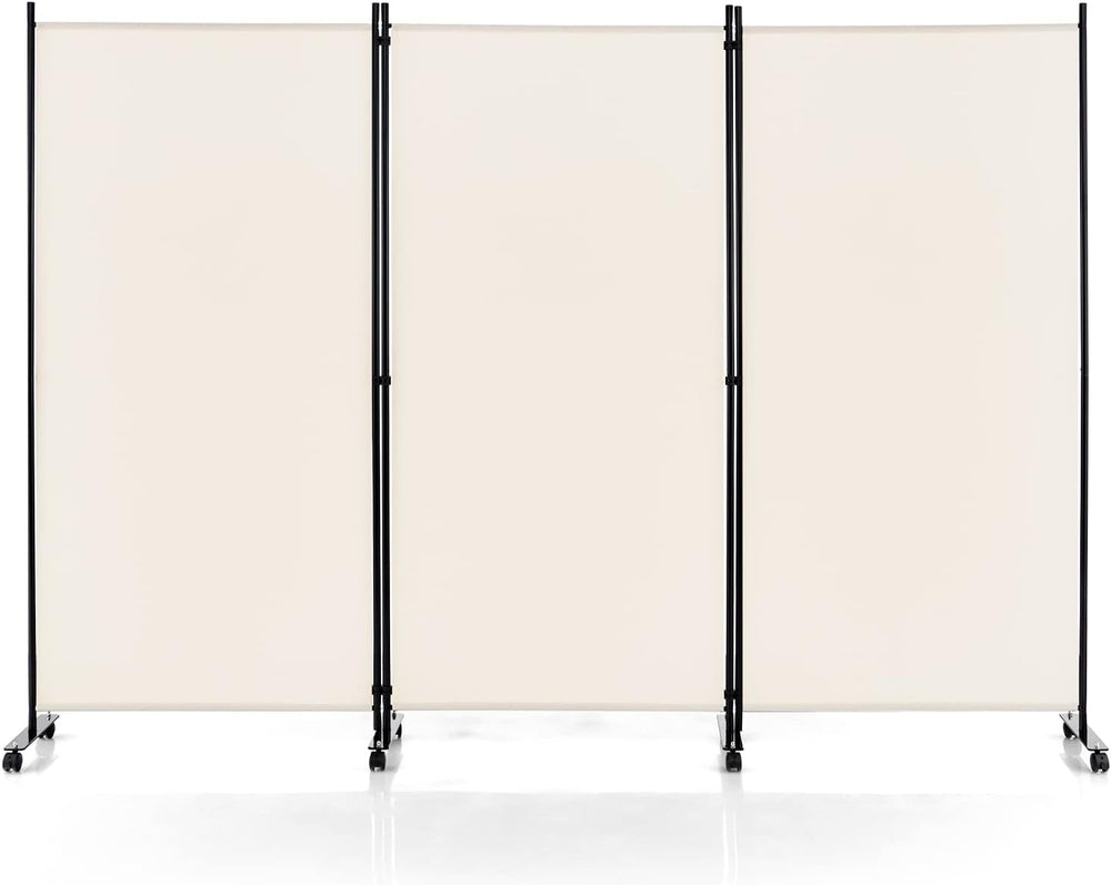 3 Panels Folding Privacy Screen, 6FT White Rolling Room Divider