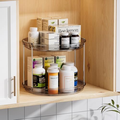 LAMU 2 Tier Lazy Susan Turntable Organizer 9.25'' Rotating Spice Rack Organization for Cabinet, Kitchen, Pantry, Countertop, Bathroom, Vanity, Medicine Cabinet Organizer, Grey