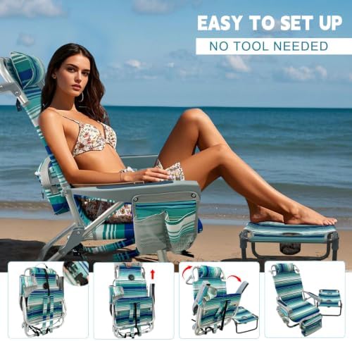 Backpack Beach Chair Aluminum 2 Pack with Folding Camping Table 5-Position La...