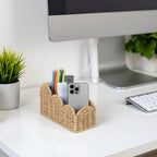 CubesLand Scalloped Pen Pencil Holder Cup, Makeup Brush Holder, TV Remote Control Holder Bedside Organizer, Office Desk Caddy Storage Organizer Accessories, Fits Farmhouse Rustic Office Decor, Beige