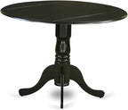 East West Furniture DLAV5-BLK-LC 5 Piece Modern Dining Table Set Includes a Round Wooden Table with Dropleaf and 4 Faux Leather Upholstered Dining Chairs, 42x42 Inch, Black
