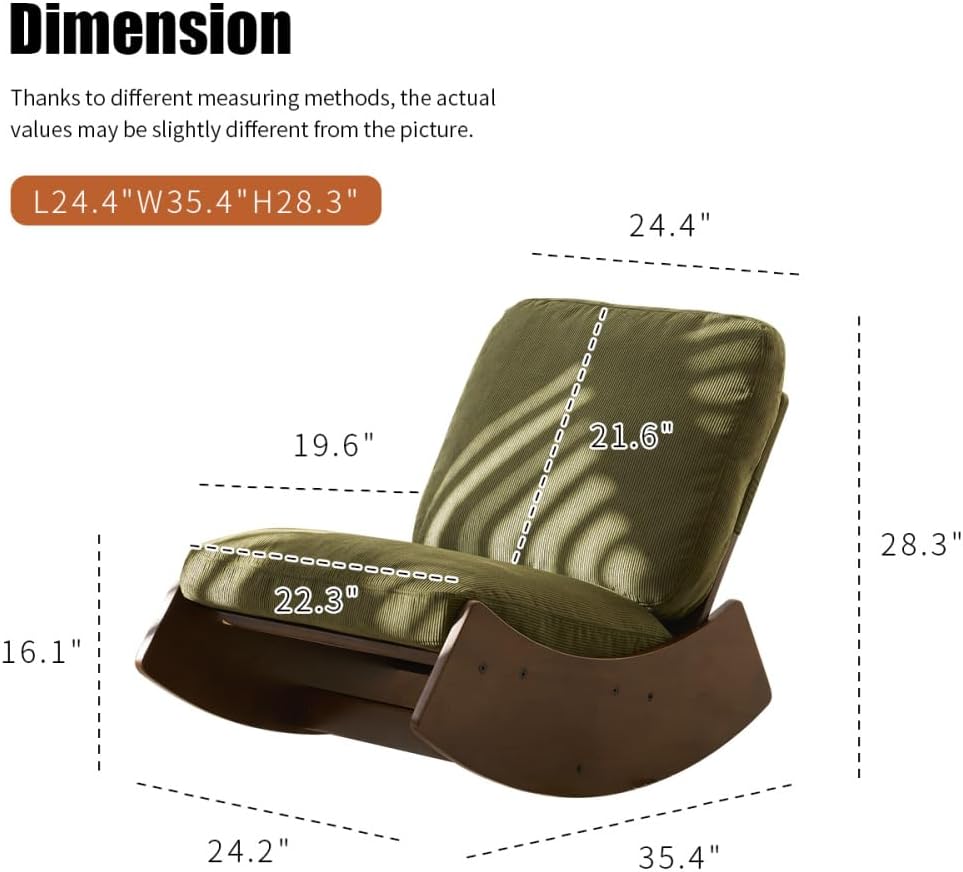 Comfortable Glider Rocking Chair, Upholstery Glider, Solid Wood Frame, Perfect for Multiple Settings Accent Reading (Green + Fabric)