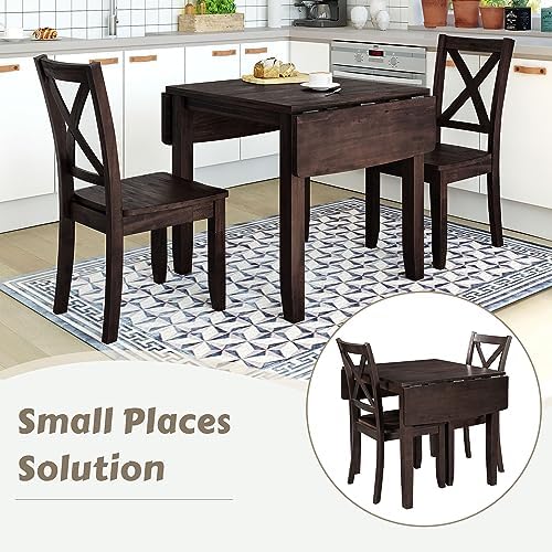 LUMISOL Farmhouse Wood 3-Piece Kitchen Table Set, Espresso