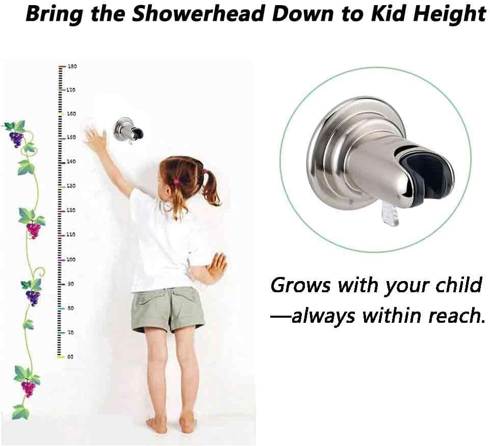 BOPai Suction Cup Shower Head Holder for Handheld Shower – No Drill, for Smooth Surfaces Only, Adjustable 20°, Brushed Nickel