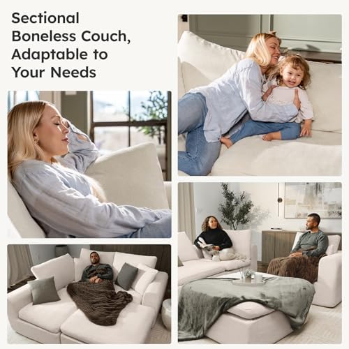 Modular Sectional Cloud Sofa, No Assembly Oversized Couch, Beige | Comfy Seat...