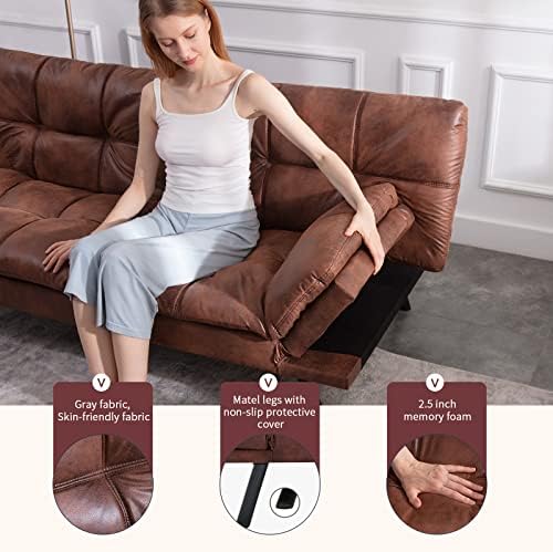 Opoiar Leather Futon Sofa Bed,Convertible Memory Foam Couch Bed,Futon Sets Da...