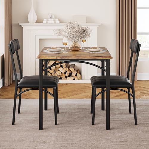 3-Piece Dining Table Set for 2, Kitchen Table Set with 2 Upholstered Chairs, ...
