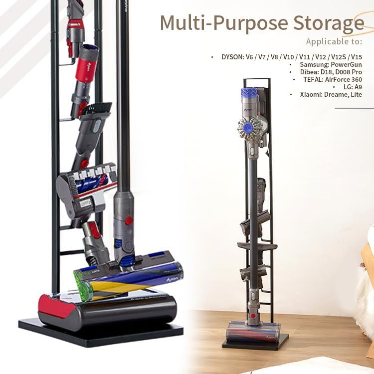 Vacuum Cleaner Stand Freestanding Holder with Accessory Storage for Vacuum Cleaners & Accessories - White Metal
