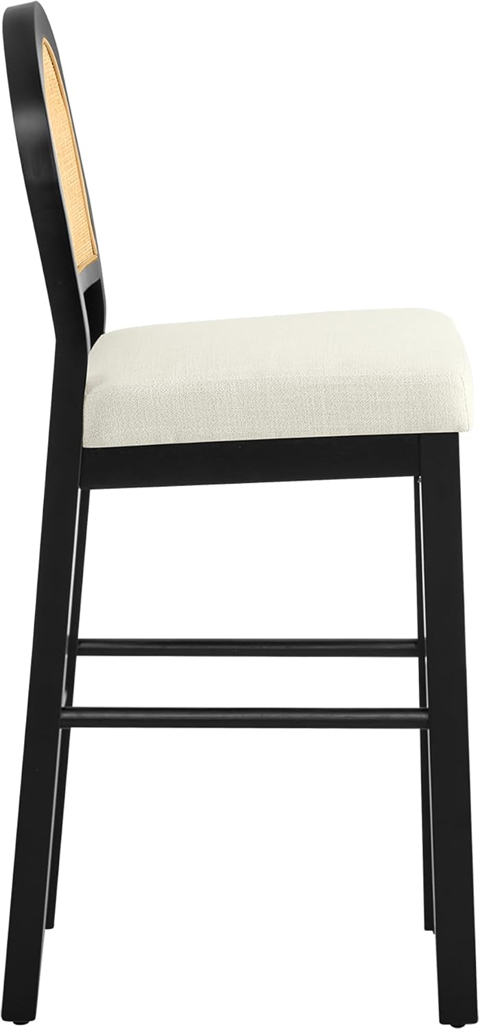 KISLOT Upholstered Rattan Bar Stools, 30'' Bar Height, Set of 2, Black