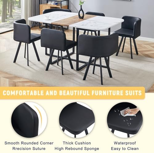 7-Piece Dining Table Set for 6,Modern Dining Table Set for 6 with Cushioned C...