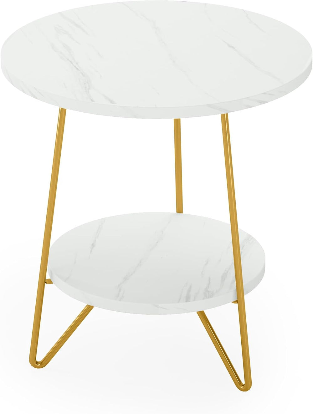 Oigavfd 18.7" Round End Table, 2-Tier Faux Marble Round end Table with S...