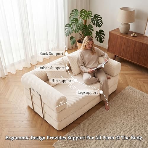 Futon Sofa Bed Modular Loveseat Sleeper Folding Pull Out Couch with Pillows, ...