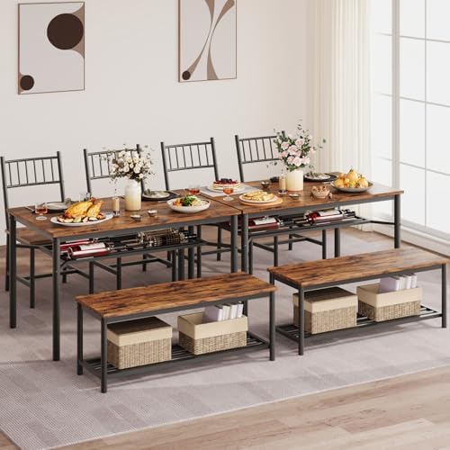GarveeHome Dining Table Set for 4, Kitchen Table and Chairs for 4 with Wine R...