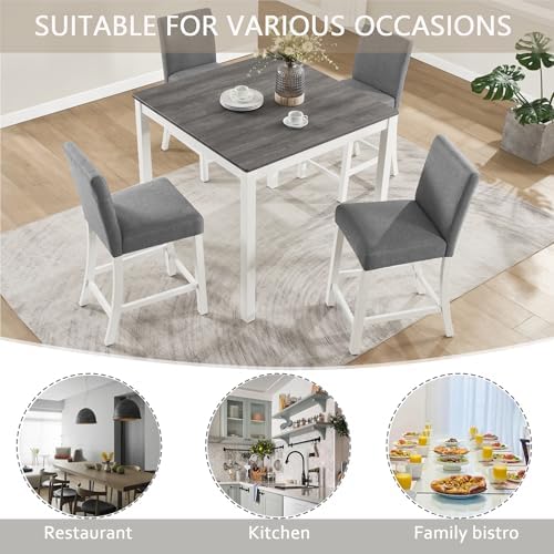 RuiSiSi 5-Piece Counter Height Dining Table Set, Square Dining Table White wi...