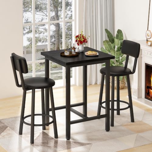 3 Piece Bar Table and Chairs Set for 2, Counter Height Square Pub Dining Set,...