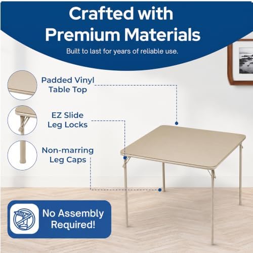 MECO Sudden Comfort 5 Piece Folding Card Table and Chair Furniture Set, Tan