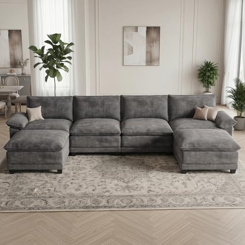 140" Modular Sectional Couch, U Shaped Cloud Sofa for Living Room | Comf...