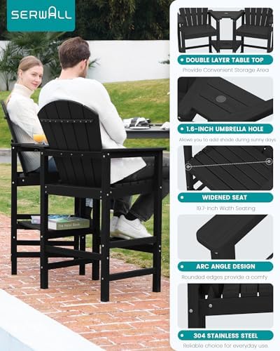 SERWALL Tall Adirondack Chairs Set of 2, HDPE Bar Height Outdoor Chairs