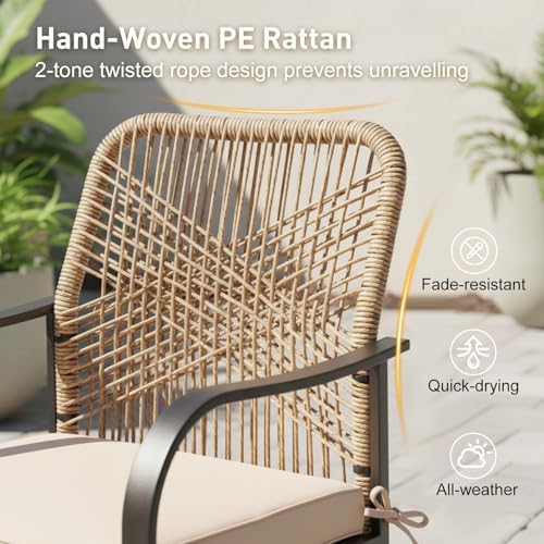 Outdoor Wicker Bar Stools Set of 4 Patio Swivel Chair Khaki