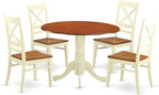 East West Furniture DLQU5-BMK-W 5 Piece Dining Table Set for 4 Includes a Round Kitchen Table with Dropleaf and 4 Dining Room Chairs, 42x42 Inch, Buttermilk & Cherry