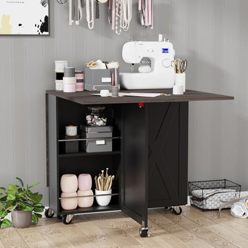 Folding Dining Table for 2-6, Easy Assembly, Dark Brown+Black