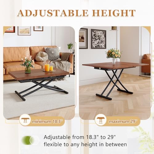 Adjustable Height Coffee Table, 4-in-1 Folding Dining Table, Walnut