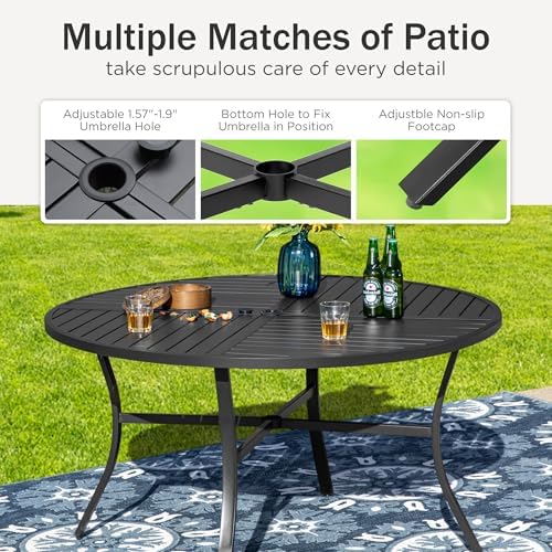 PHI VILLA Patio Dining Set for 4, Round Table & Swivel Mesh Chairs, Blue