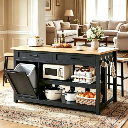 DynJest 3-Piece Bar Table and Chairs Set, 47.3" Solid Rubberwood Kitchen...