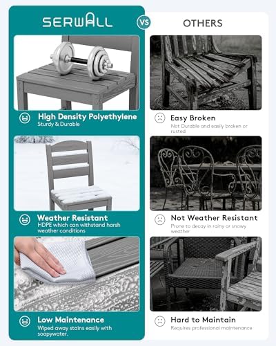 SERWALL Outdoor HDPE Armless Dining Chairs Set of 4,All-Weather Use,Gray