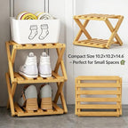 Bamboo Foldable Narrow Shoe Rack, The 9-Tier Bamboo Rack: 3-Tier, 6-Tier, and 9-Layers No-Assembly Storage Solution! Vertical Shoe Organizer Tall for Small Spaces Entryway Bedroom (White, 3 Tier)