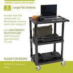 Pearington 3-Tier Compact Multi-Purpose Plastic Utility Cart with Lockable Wheels up to 300LBS, Black