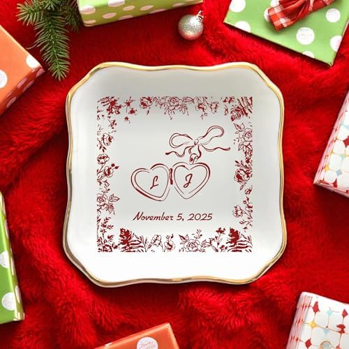 Custom Ceramic Ring Dish, Jewelry Tray, Personalized Trinket Jewelry Dish For Rings Earrings Necklaces Bracelet, Monogrammed Gifts For Women, Friends, Mother, Birthday Engagement and Christmas Gift