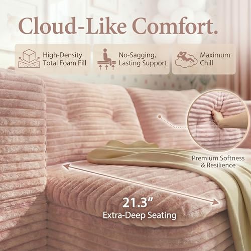 78.7" Futon Sofa Bed, Memory Foam Convertible Couch, Pink | Sophisticate...