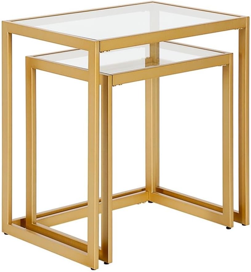 MAKLAINE Contemporary Metal/Tempered Glass Side Table, 22 in, Brass Finish, H...