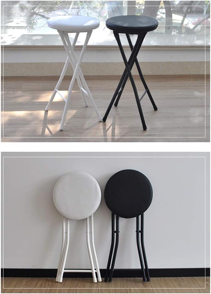 Padded Folding High Chair for Kitchen Bar Stool Compact Furniture Round Design(White-61cm)