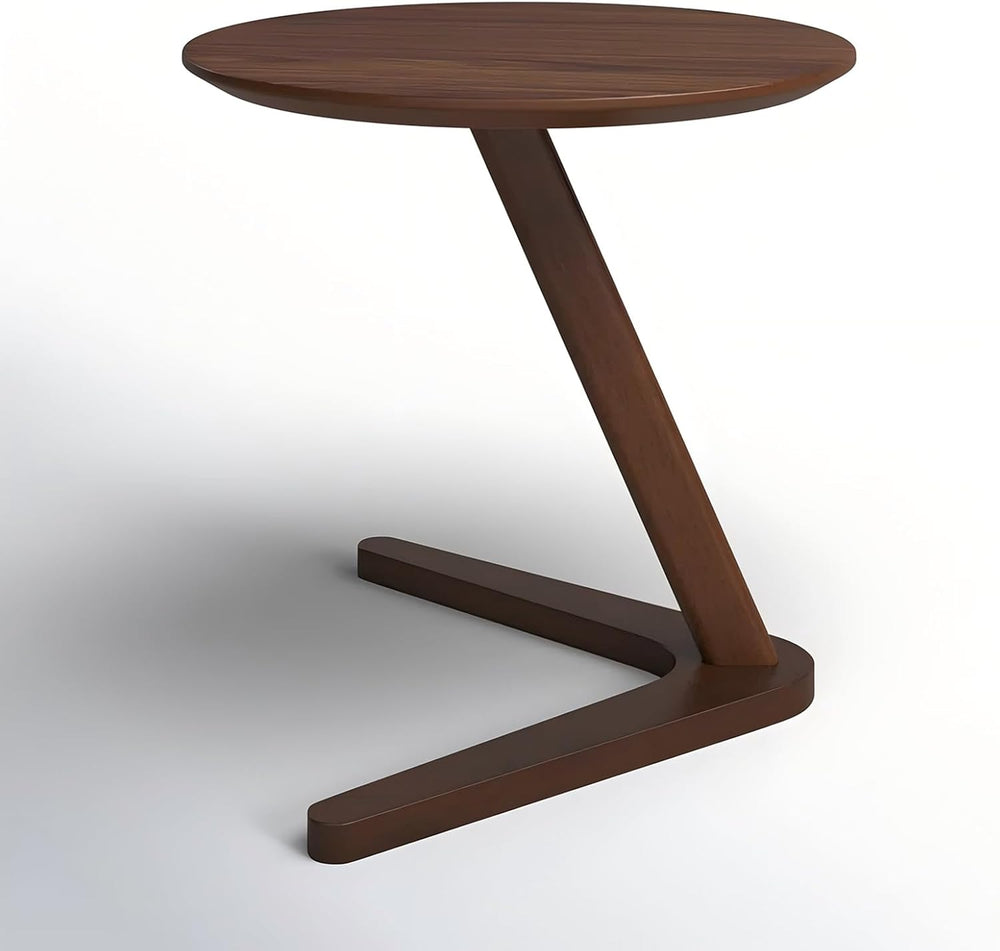 YUNMUAIR-C-Shaped Solid Wood End Table,Small Round Side Table for Couch,Space...