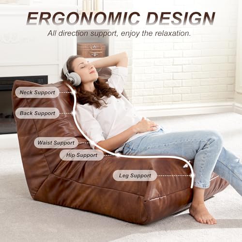 Hobestluk Bean Bag Chair Leather Togo Chair Memory Foam Living Room Adult | M...
