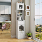71" High Pantry Cabinet Kitchen Hutch Cabinet with Doors & Open Shelves, Stylish Wooden Sideboard Cupboard Storage Cabinet, Anti-Tip Design Hutch for Kitchen Bathroom(White)