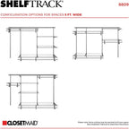 ClosetMaid ShelfTrack Wire Closet Organizer System, Adjustable from 5 to 8 Ft., With Shelves, Clothes Rods, Hardware, Durable Steel, Satin Chrome