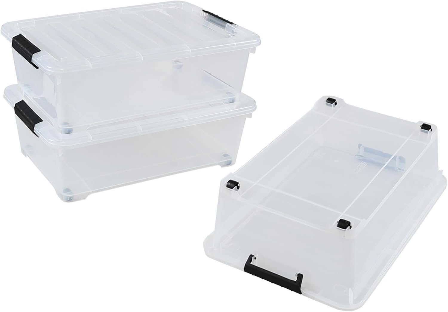 Zopnny 3-Pack 20 Quart Under Bed Shoe Storage Organizer, Underbed Storage Container Box with Wheels, Clear