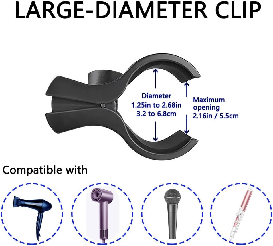 Hands Free Hair Dryer Holder Stand 360 Degree Rotating Sturdy Metal Base Strong Clamp Adjustable Flexible Blow Dryer Stand