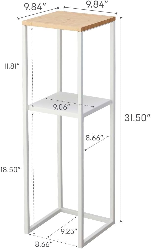 YAMAZAKI Home 2-Tier Shelf, Corner Display Side Table, Steel + Wood, White | ...