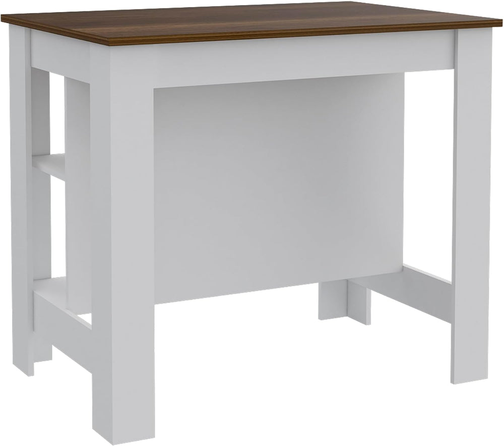 Kitchen Island with Four Legs and Three Shelves - White/Walnut | Three storag...
