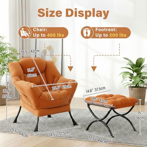 Lazy Chair with Ottoman,Comfy Accent Living Room Chair with Footrest Set | Re...
