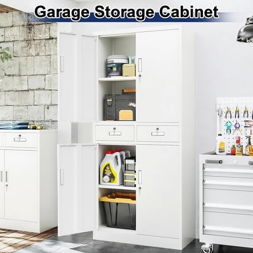 BESFUR Metal Storage Cabinet with 2 Drawers 4 Doors and 2 Adjustable Shelves ...