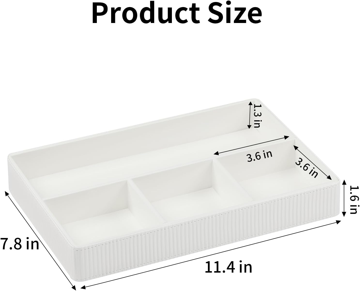 PU Leather Valet Tray, Decorative Trinket Vanity Desk Drawer Organizer Tray, Perfume Dish Catch All Bowl for Keys, Nightstand Drawer Organizer Women Men with 4 Compartments (Cream-White)