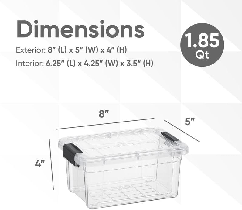 Superio Clear Storage Bins with Lids, Stackable Storage Box with Latches and Handles, Extra Small, 6 Pack 1.75 Quart