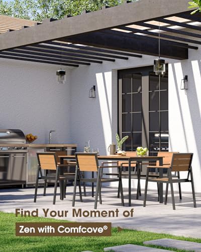 Outdoor Dining Set, Aluminum Patio HDPS Outdooor Table and Chairs Set with Um...