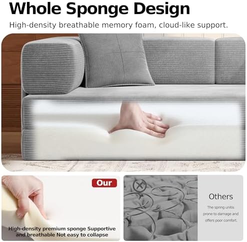 MoonSpeak 78.8'' Futon Sofa Bed, Couches for Living Room | Corduroy C...